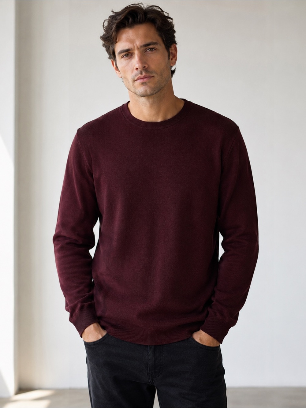 Theory Men’s Merino Wool Crewneck Sweater Burgundy Size XL
